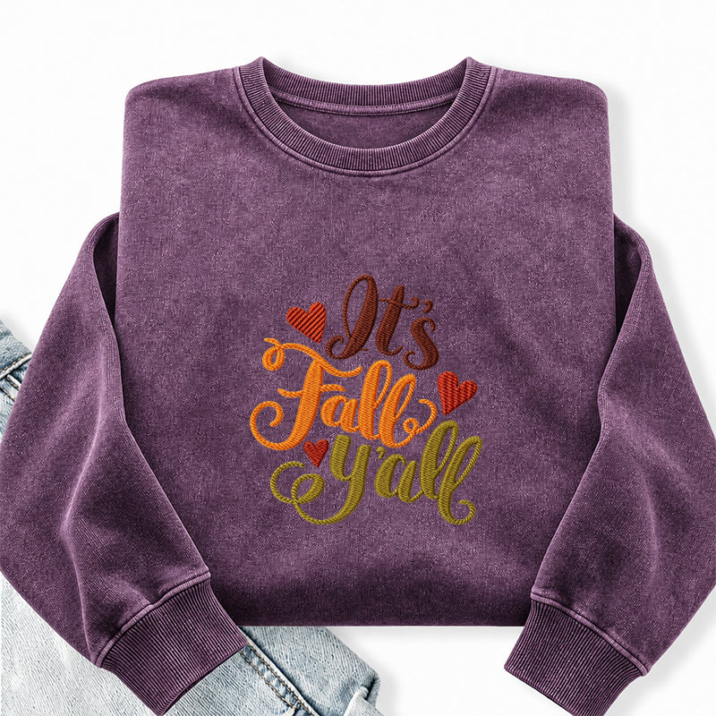 Embroidered It's Fall Yall Washed Crewneck Sweatshirt