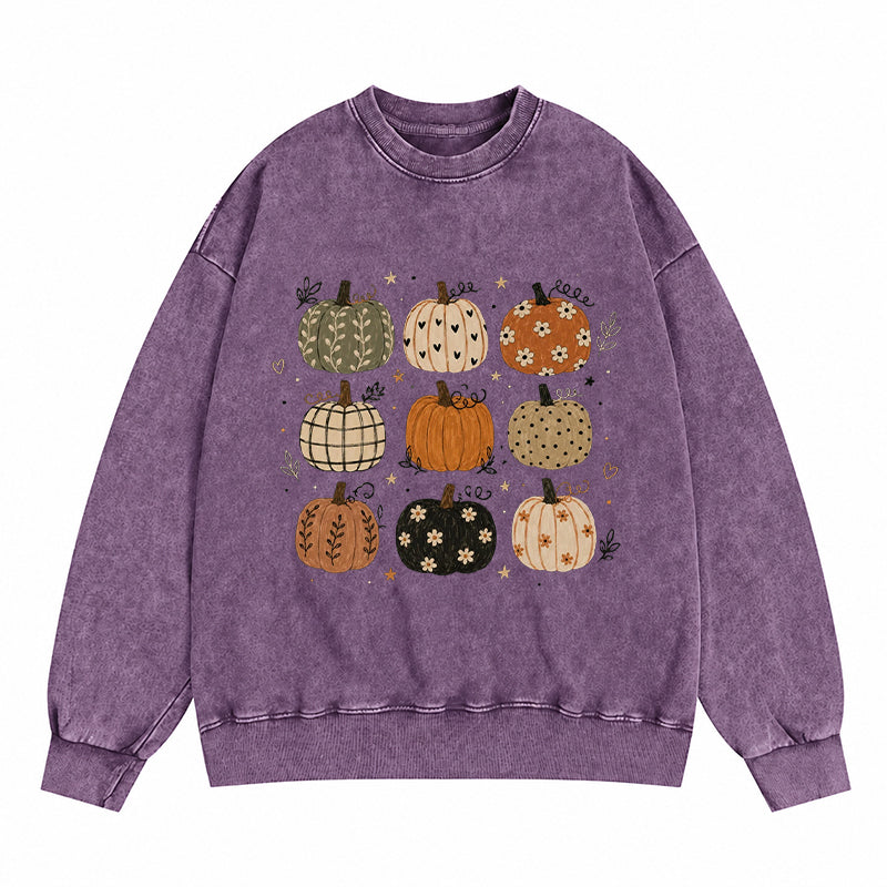 Boho Fall Pumpkins Washed Crewneck Sweatshirt