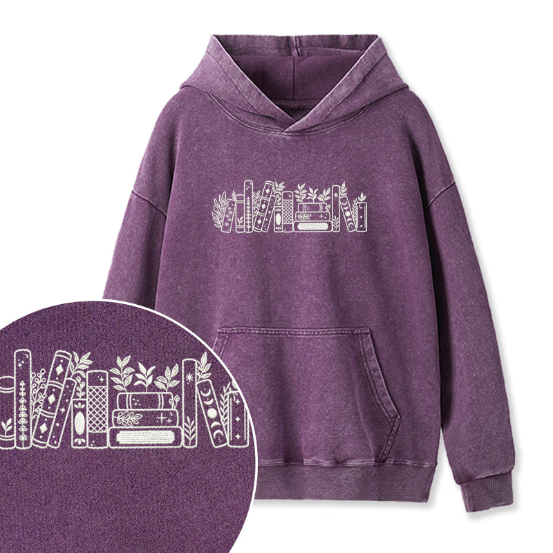 Embroidered Flower Book Washed Hoodie