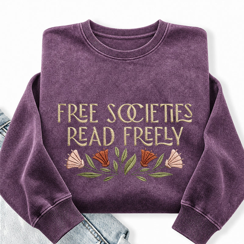 Embroidered Read Freely Washed Crewneck Sweatshirt