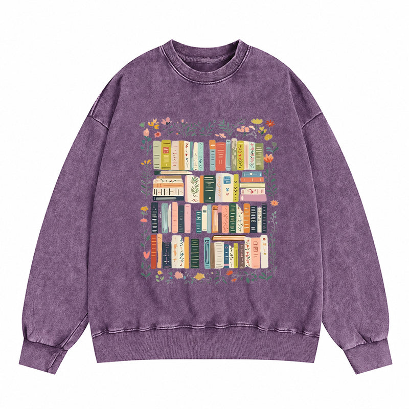 Floral Bookshelf Washed Crewneck Sweatshirt