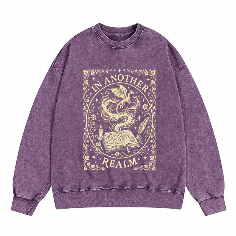 In Another Realm Fantasy Reader Washed Crewneck Sweatshirt