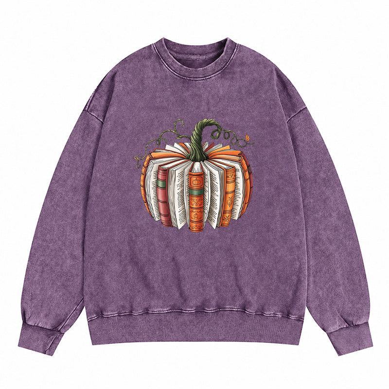 Fall Book Pumpkin Washed Crewneck Sweatshirt