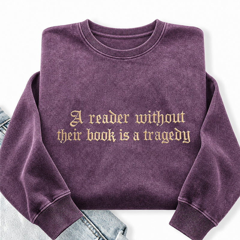 Embroidered Dragon Rider Book Lover Washed Crewneck Sweatshirt