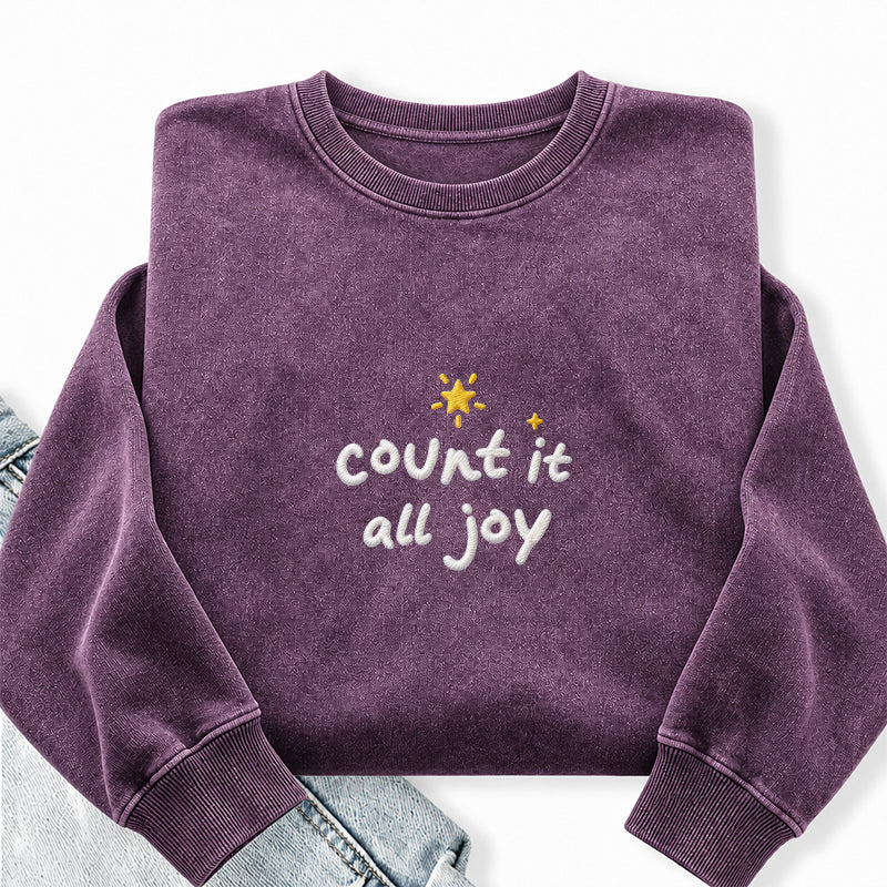 Embroidered Count it all Joy Christian Washed Crewneck Sweatshirt