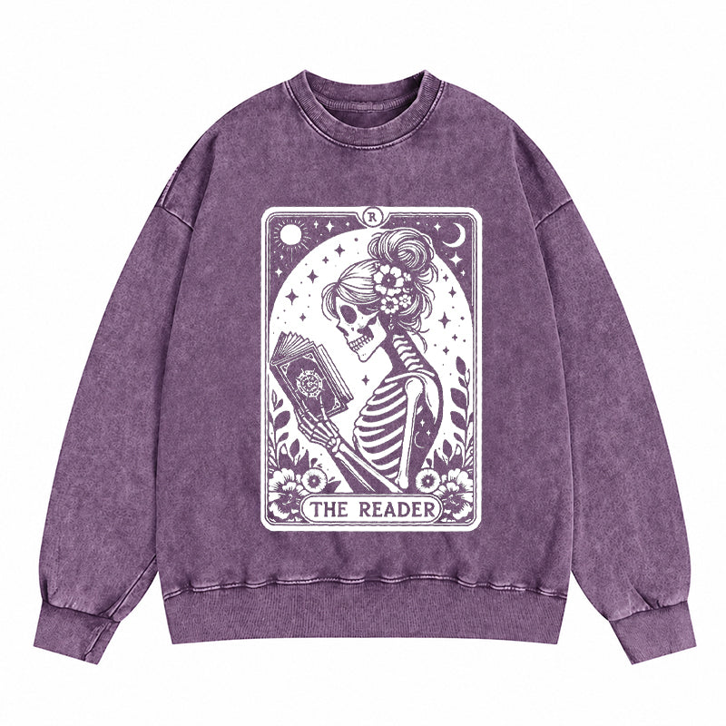The Reader Tarot Card Reading Washed Crewneck Sweatshirt