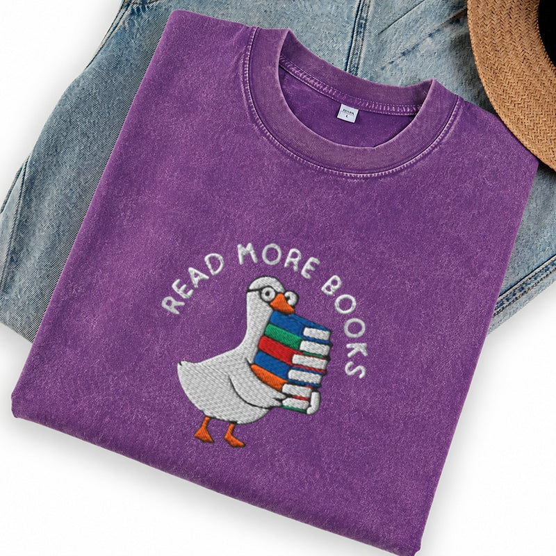 Embroidered Goose Read More Books Washed Crew Neck T-Shirt