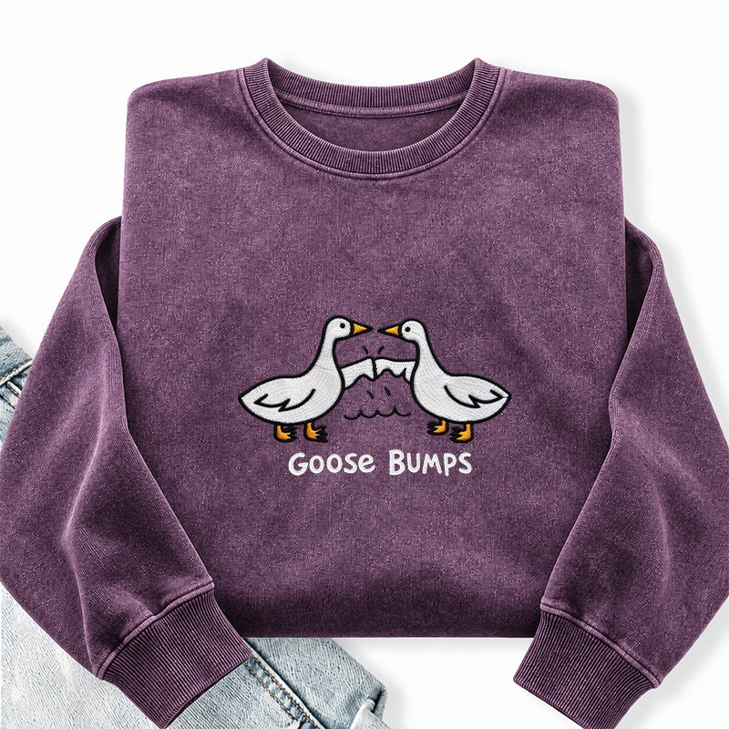 Embroidered Funny Goose Bumps Washed Crewneck Sweatshirt