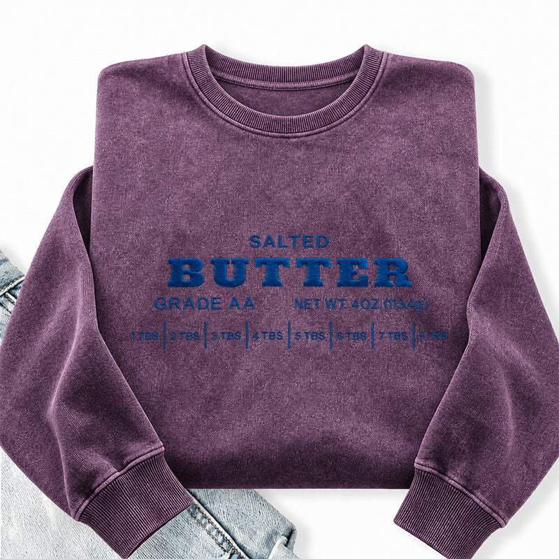 Embroidered Salted Butter Washed Crewneck Sweatshirt