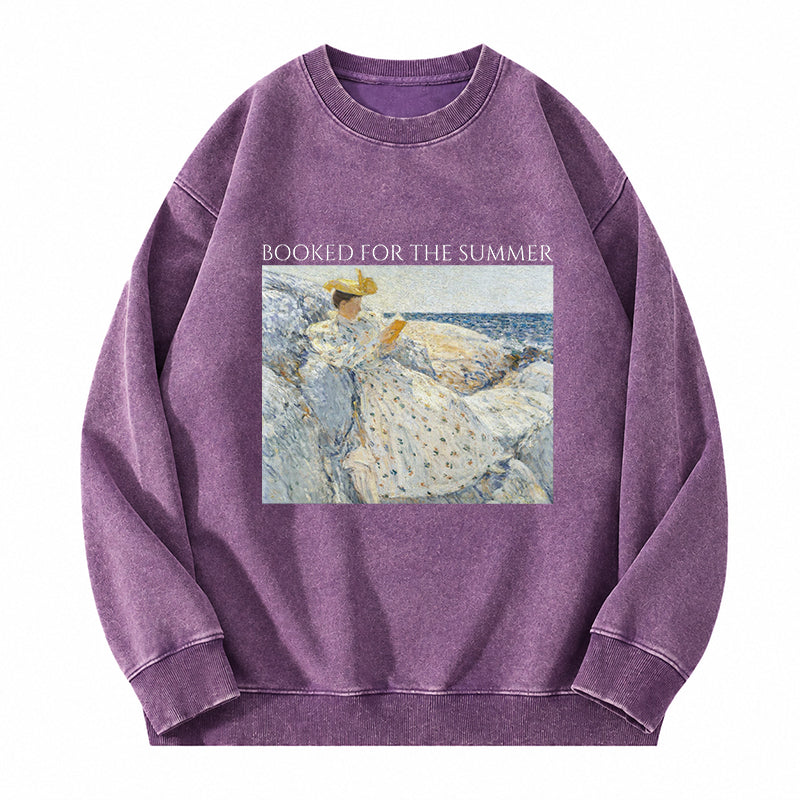 Booked For The Summer Washed Crewneck Sweatshirt