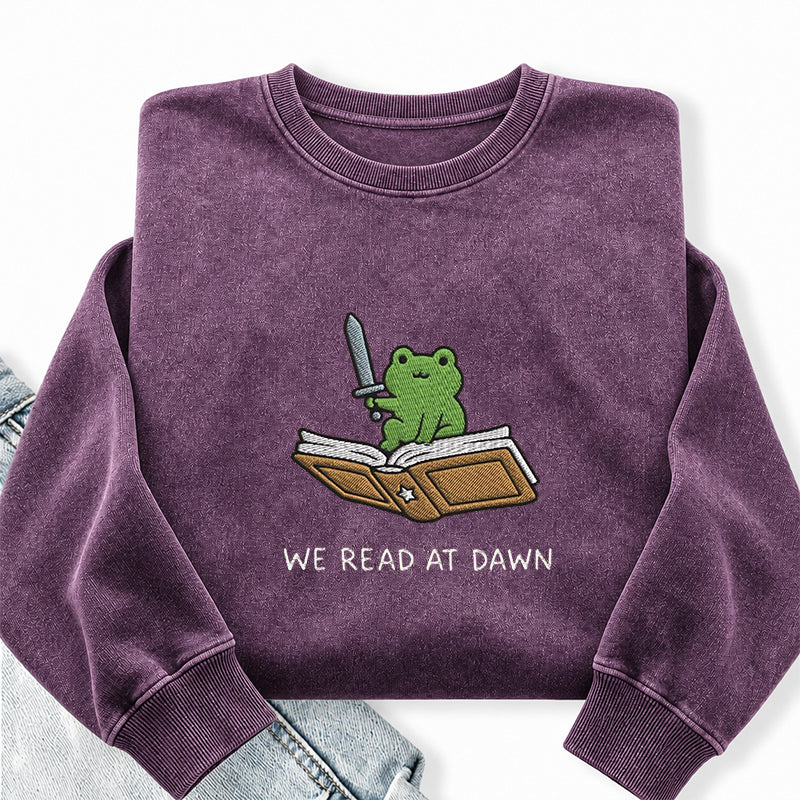Embroidered We Read At Dawn Frog Washed Crewneck Sweatshirt