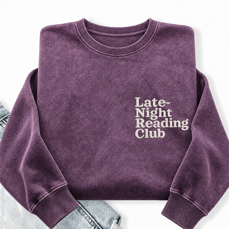 Embroidered Late-night Reading Club Washed Crewneck Sweatshirt