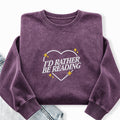 Embroidered I'd Rather Be Reading Heart Washed Crewneck Sweatshirt