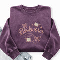 Embroidered Funny Bookworm Washed Crewneck Sweatshirt
