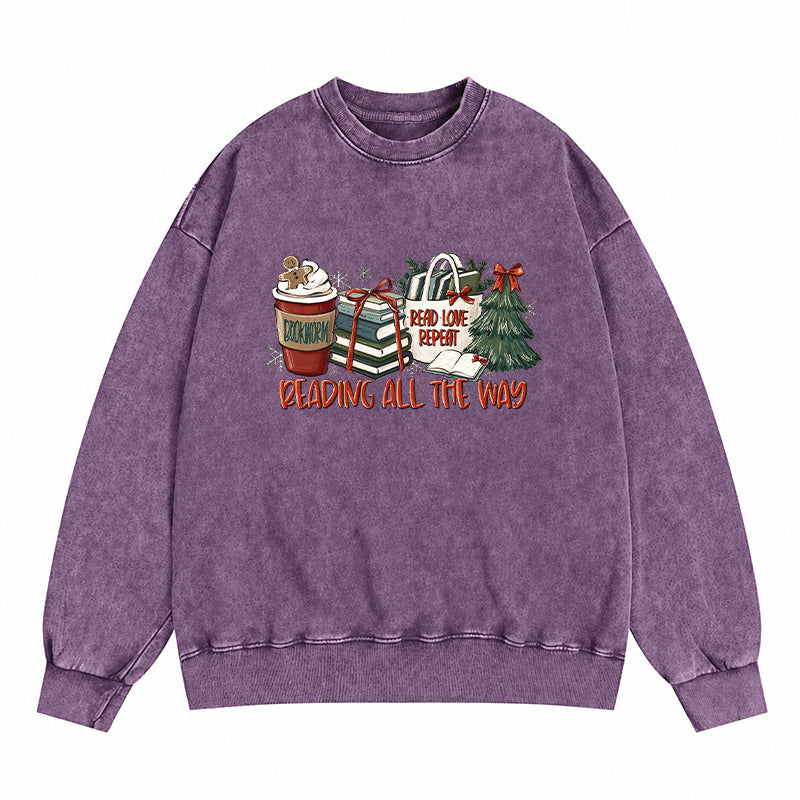 Reading All The Way Christmas Washed Crewneck Sweatshirt