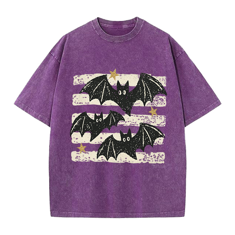 Cute Bat Vintage Washed Crew Neck T-Shirt