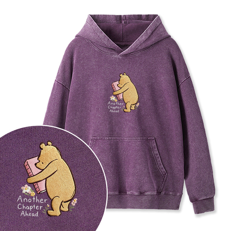 Embroidered Reading Bear Another Chapter Ahead Washed Hoodie