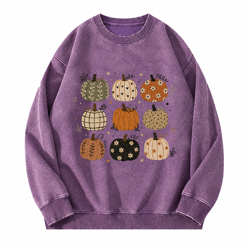 Boho Fall Pumpkins Washed Crewneck Sweatshirt