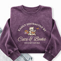 Embroidered Distracted By Cats and Books Washed Crewneck Sweatshirt