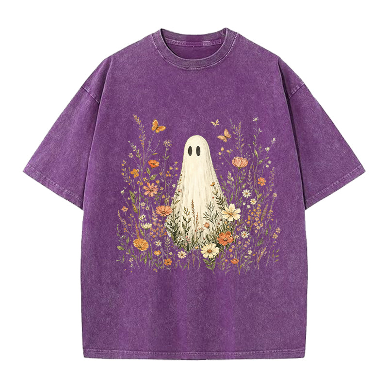 Floral Ghost Boho Washed Crew Neck T-Shirt