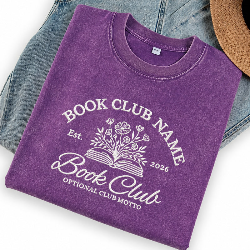 Personalized Embroidered Book Club Washed Crew Neck T-Shirt