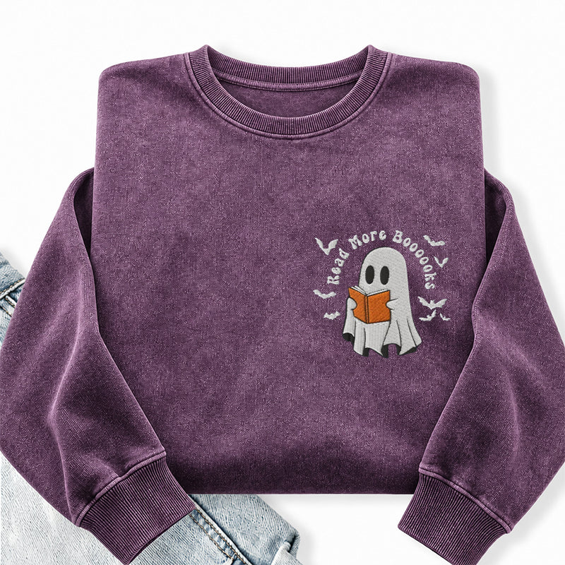 Embroidered Read More Boooooks Washed Crewneck Sweatshirt