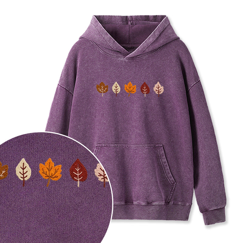 Embroidered Fall Leaves Washed Hoodie
