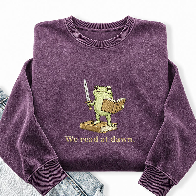 Embroidered We Read At Dawn Washed Crewneck Sweatshirt