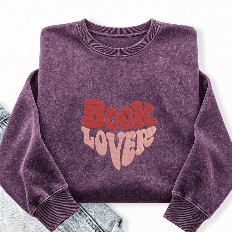 Embroidered Vintage Book Lover Washed Crewneck Sweatshirt