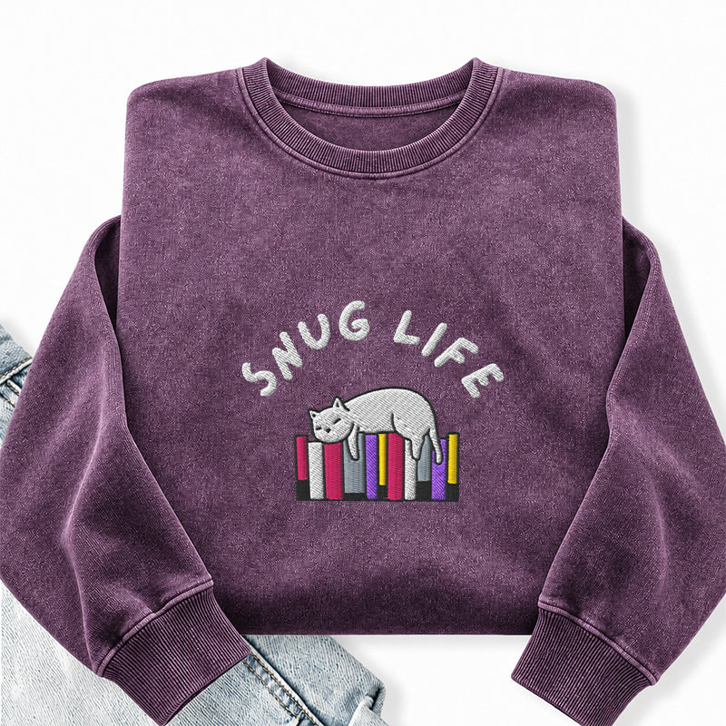 Embroidered Snug Life Washed Crewneck Sweatshirt