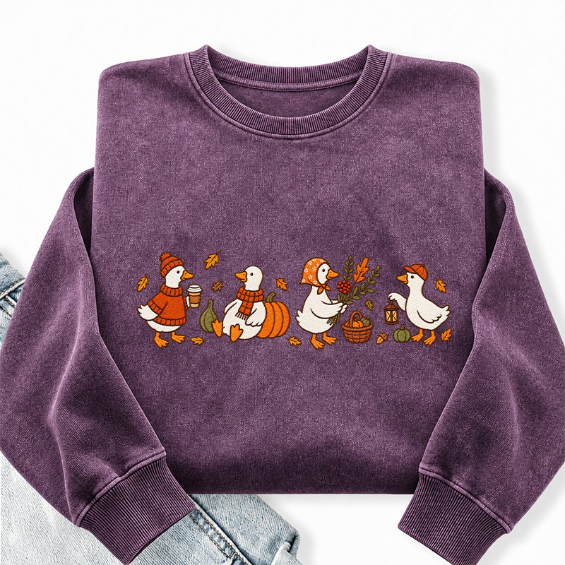 Embroidered Cozy Fall Silly Goose Washed Crewneck Sweatshirt
