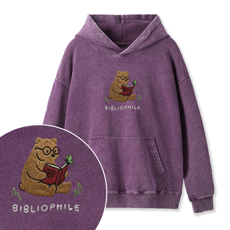 Embroidered Reading Bear Washed Hoodie