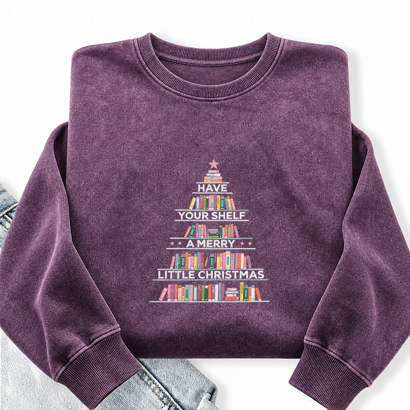 Embroidered Have Your Shelf Merry Christmas Washed Crewneck Sweatshirt
