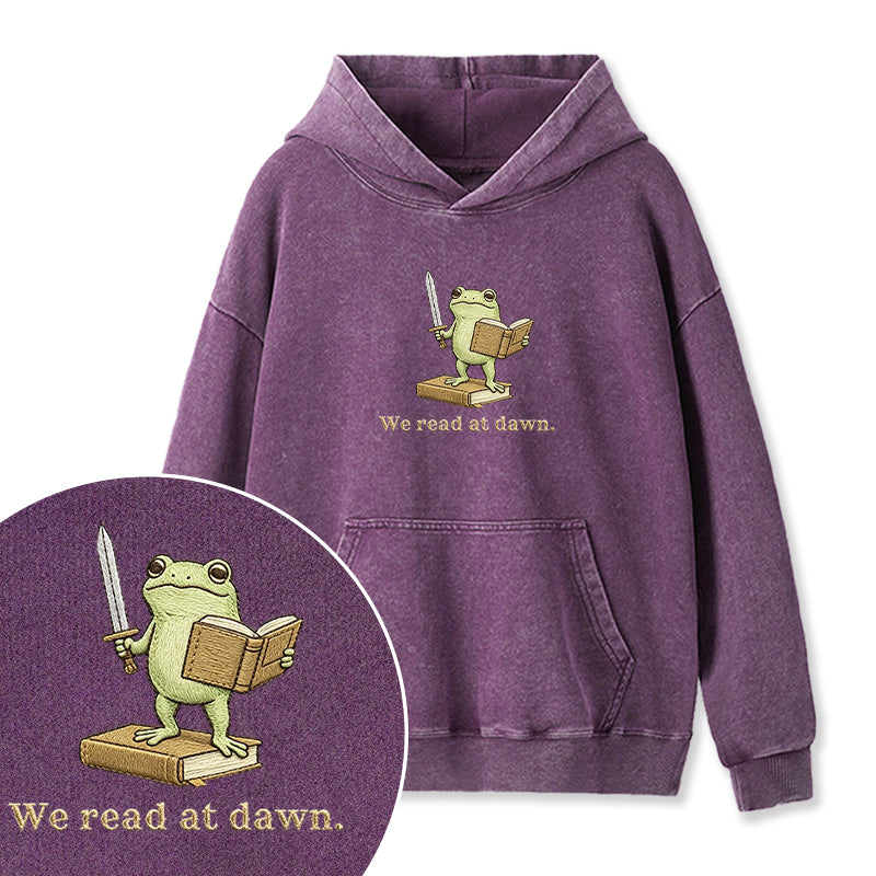 Embroidered We Read At Dawn Frog Washed Hoodie