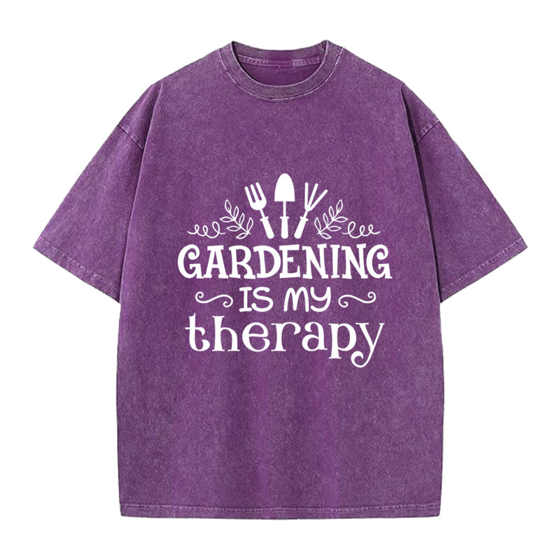 Gardening is My Therapy Washed Crew Neck T-Shirt