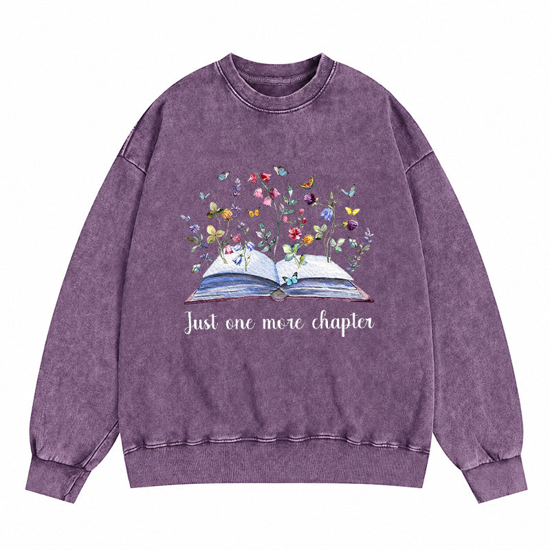 Just One More Chapter Blooming Book Washed Crewneck Sweatshirt