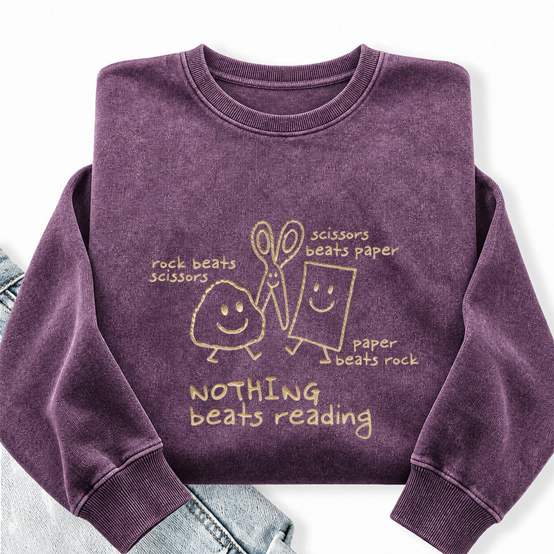 Embroidered Nothing Beats Reading Washed Crewneck Sweatshirt