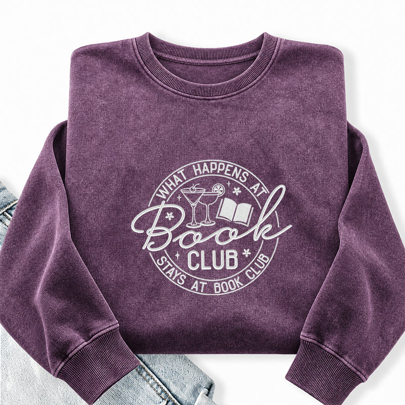 Embroidered Funny Book Club Washed Crewneck Sweatshirt