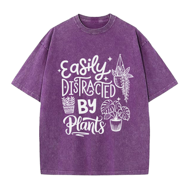 Easily Distracted By Plants Washed Crew Neck T-Shirt
