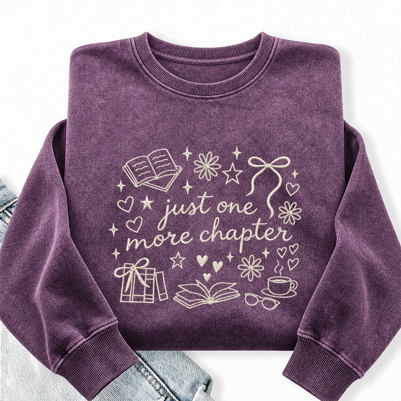 Embroidered Just One More Chapter Icons Washed Crewneck Sweatshirt