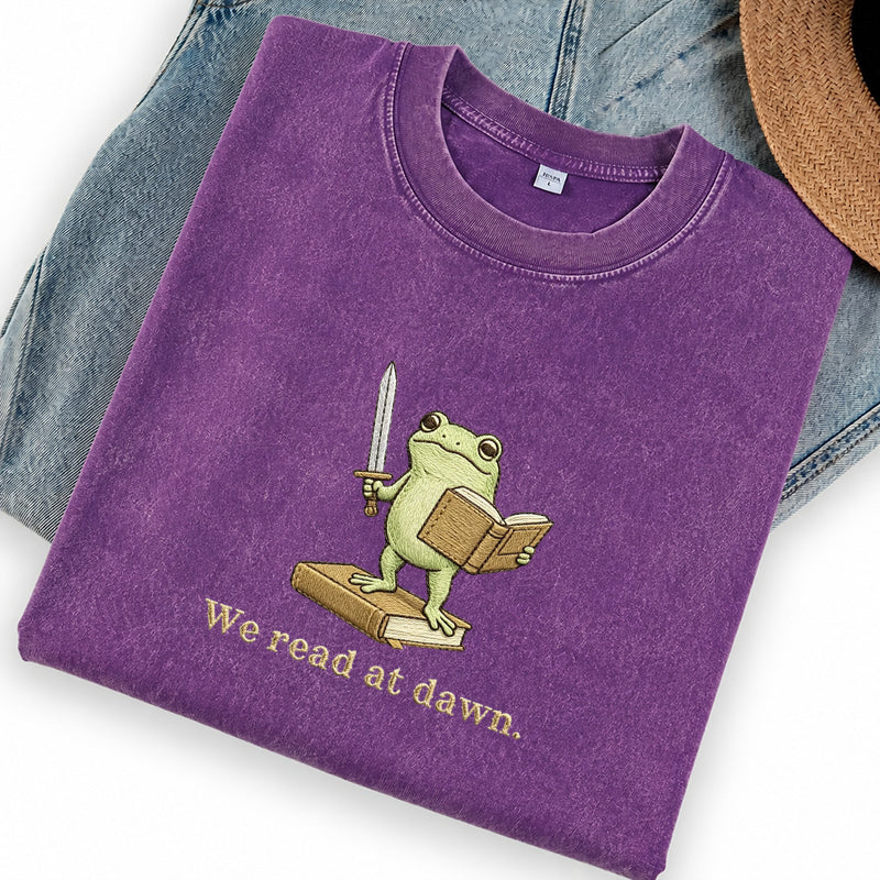 Embroidered We Read At Dawn Washed Crew Neck T-Shirt