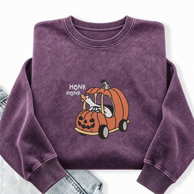 Embroidered Halloween Goose Honk Washed Crewneck Sweatshirt