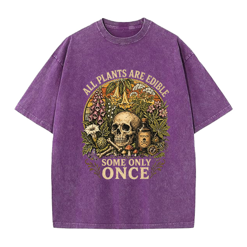 All PLants are Edible Skull Washed Crew Neck T-Shirt