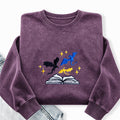 Embroidered Book And Dragons Washed Crewneck Sweatshirt