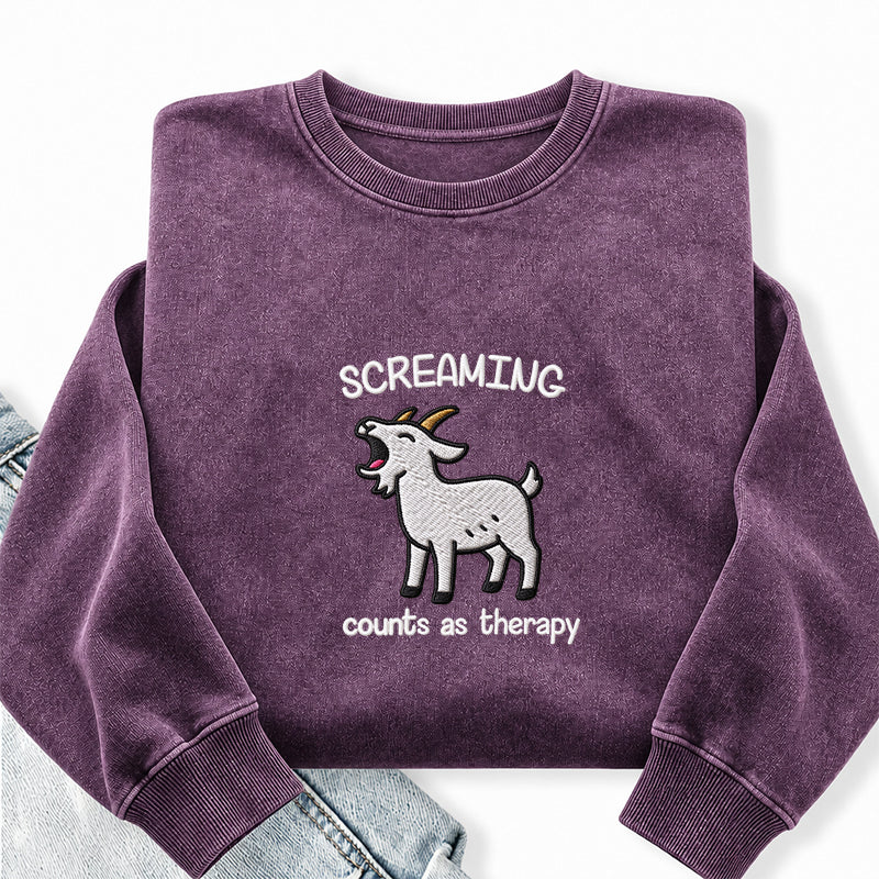 Embroidered Screaming Goat Washed Crewneck Sweatshirt