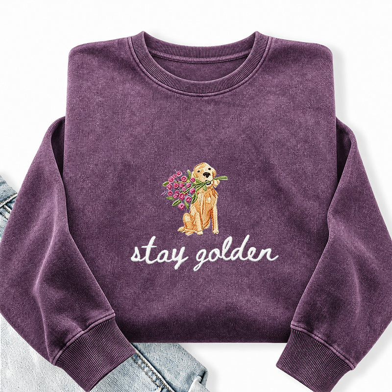 Embroidered Stay Golden Washed Crewneck Sweatshirt