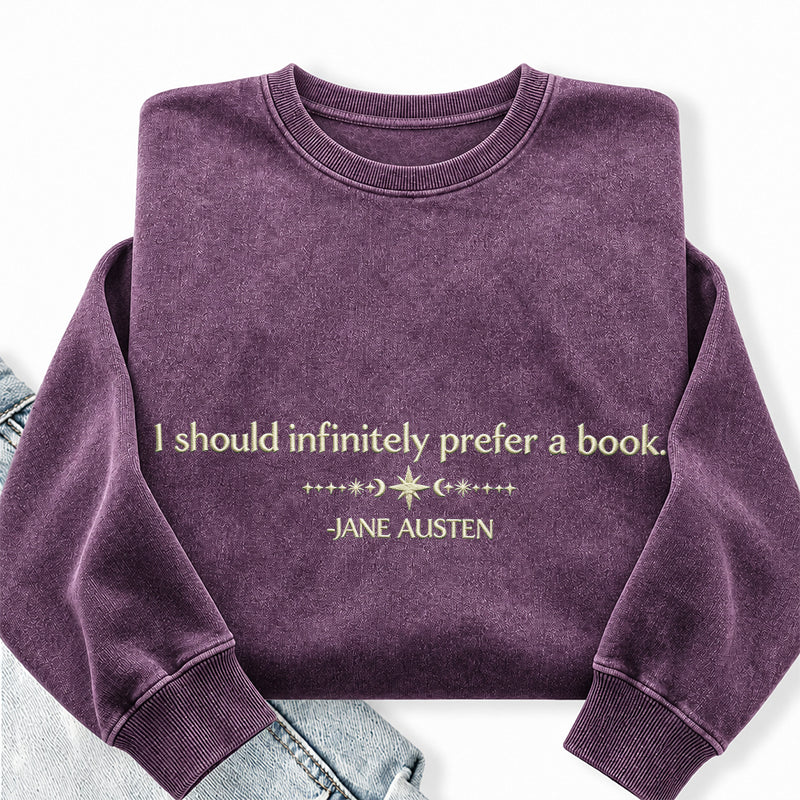 Embroidered Prefer a Book Washed Crewneck Sweatshirt
