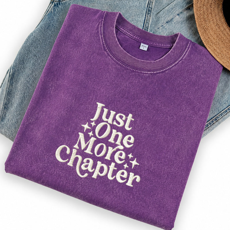 Embroidered Just One More Chapter Washed Crew Neck T-Shirt