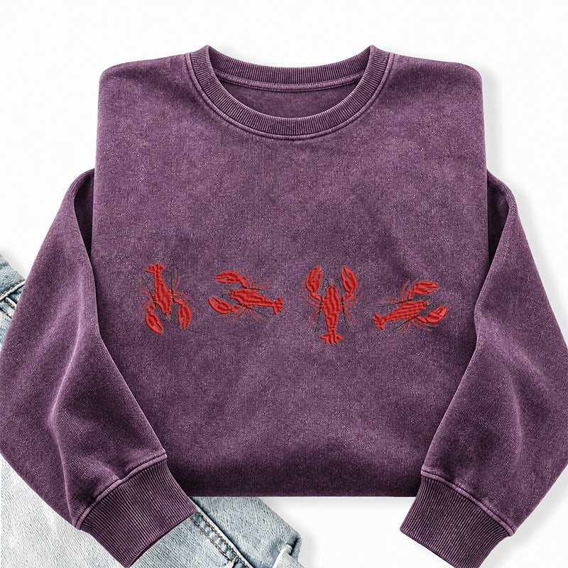 Embroidered Lobster Washed Crewneck Sweatshirt