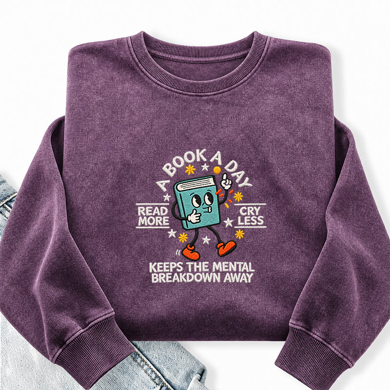 Embroidered Read More Cry Less Washed Crewneck Sweatshirt